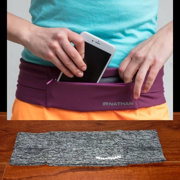 Nathan Accessories - Nathan The Hipster Running Belt Waist Pack Grey Small Zip Pockets Stretchy Comfy